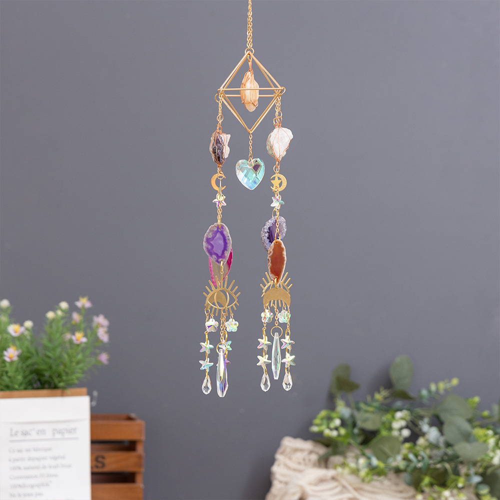 Crystal Pendant Suncatcher with Green Dongling Agate Slices - Dreamcatcher
