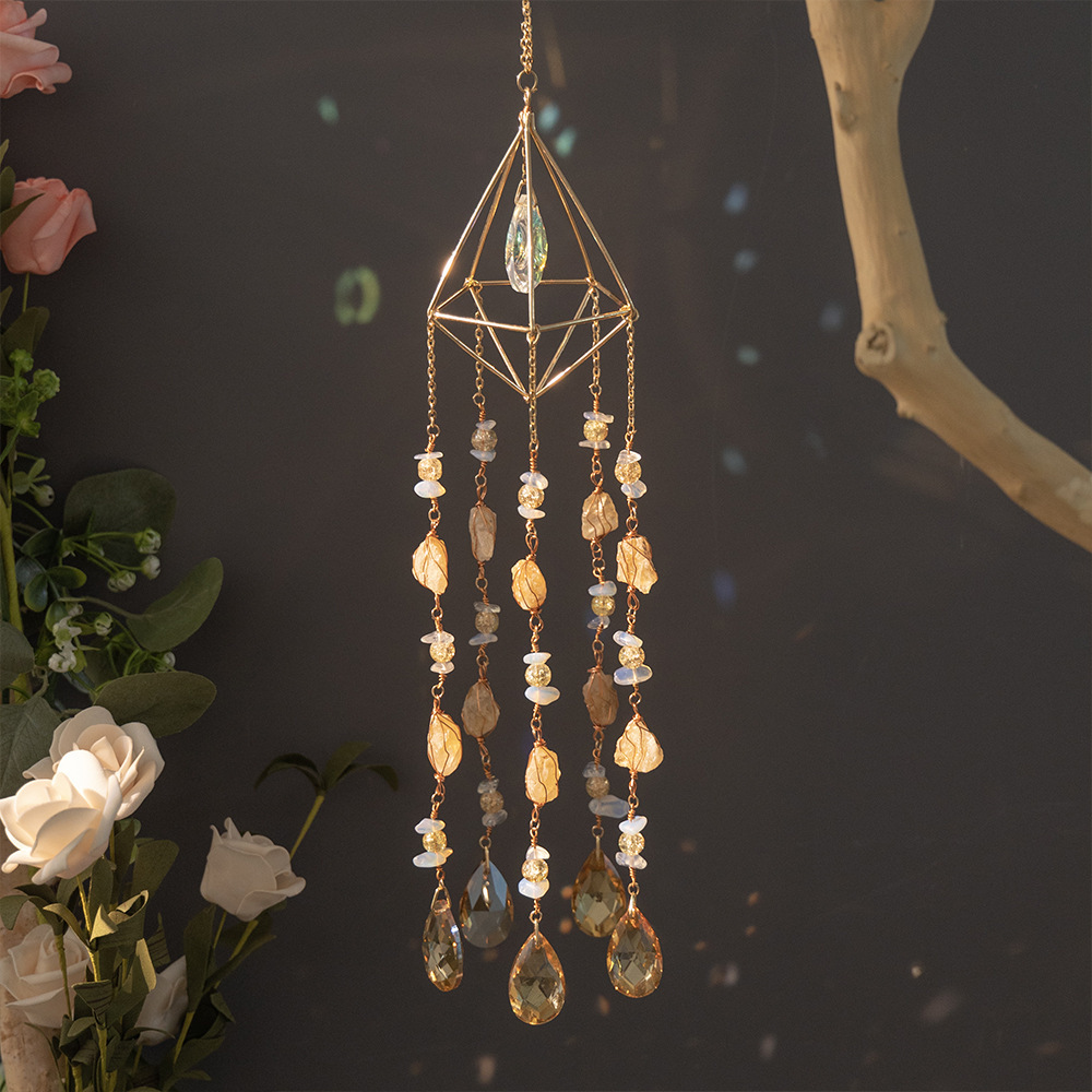 Natural Citrine Raw Stone Pyramid Handmade Suncatcher Pendant