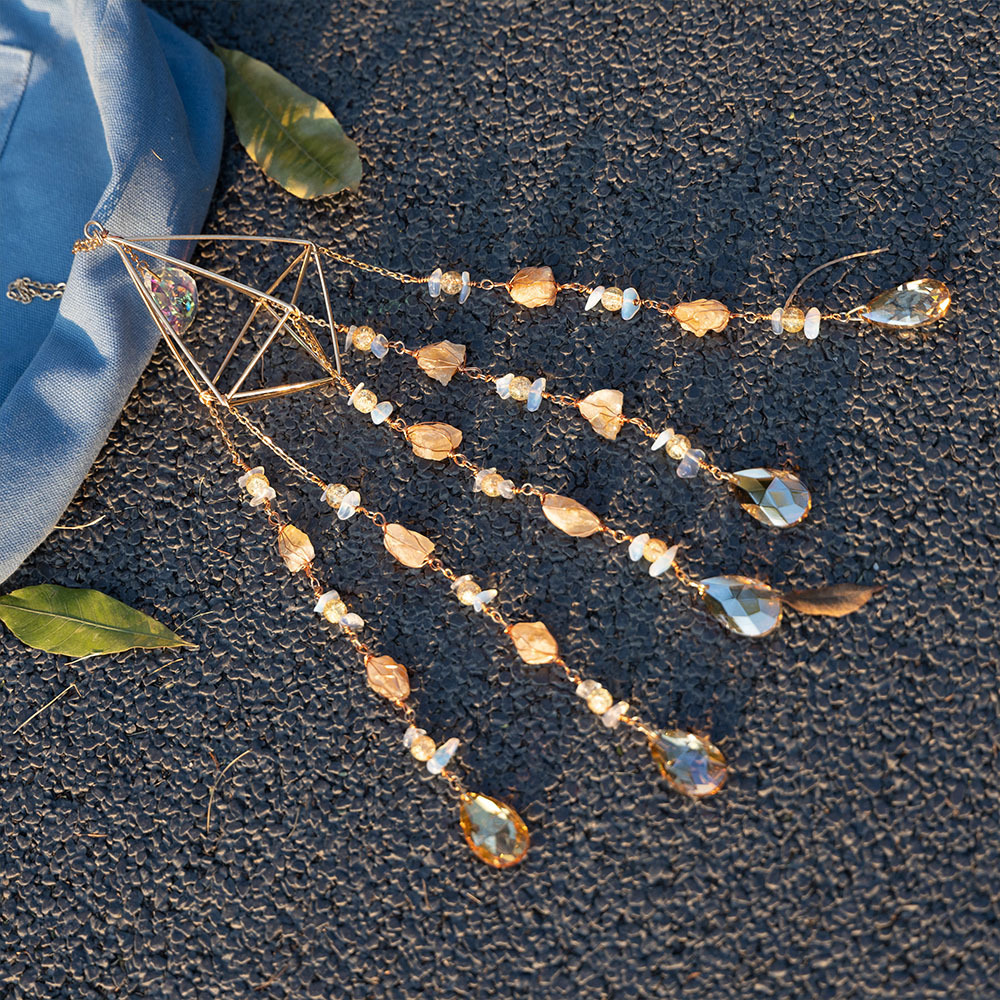 Natural Citrine Raw Stone Pyramid Handmade Suncatcher Pendant