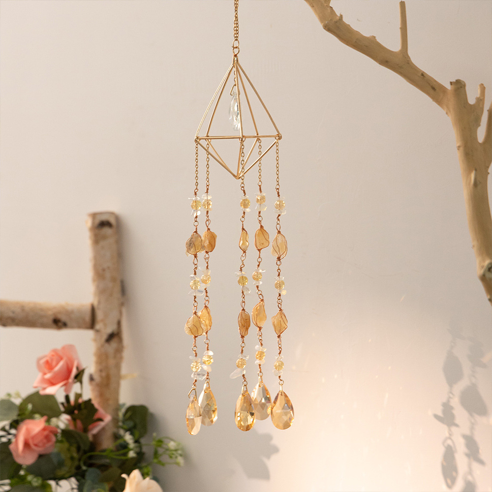 Natural Citrine Raw Stone Pyramid Handmade Suncatcher Pendant
