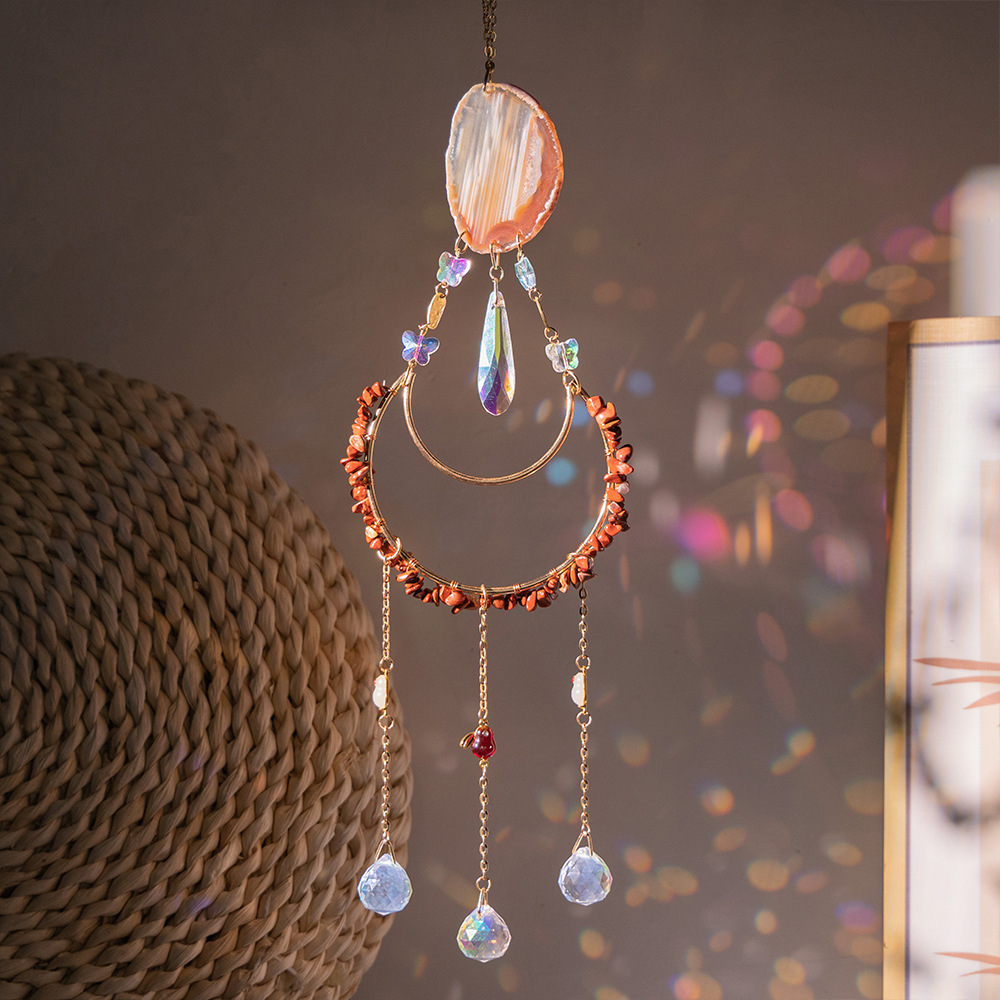 Natural Red Jasper Chips and Crystal Suncatcher