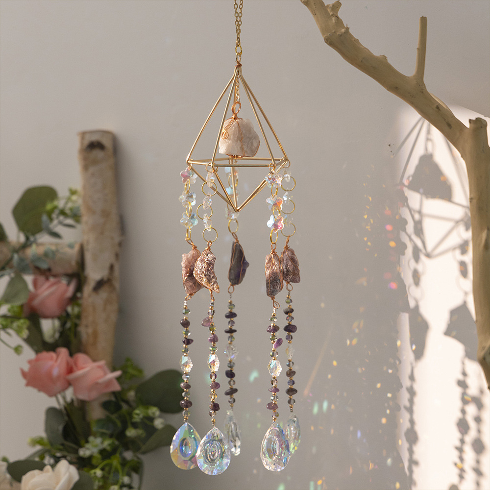 Amethyst Raw Stone Colorful Light Pendant - Sun Catcher