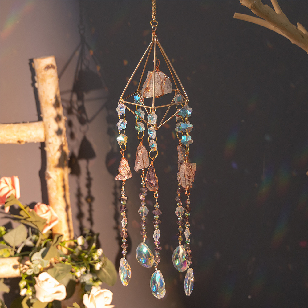 Amethyst Raw Stone Colorful Light Pendant - Sun Catcher