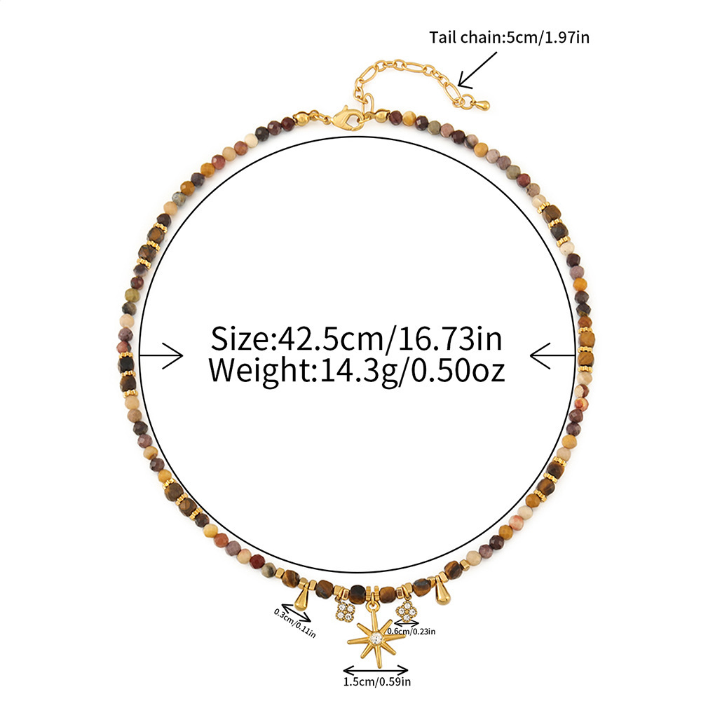 MYK2012-Natural stone bead stainless steel Maillard colorfast handmade long sweater chain