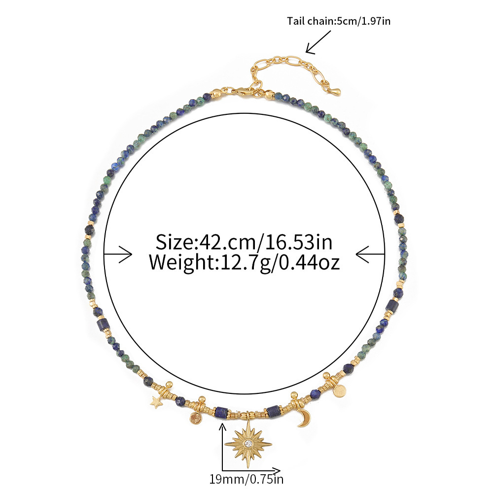 MYK2012-Natural stone bead stainless steel Maillard colorfast handmade long sweater chain