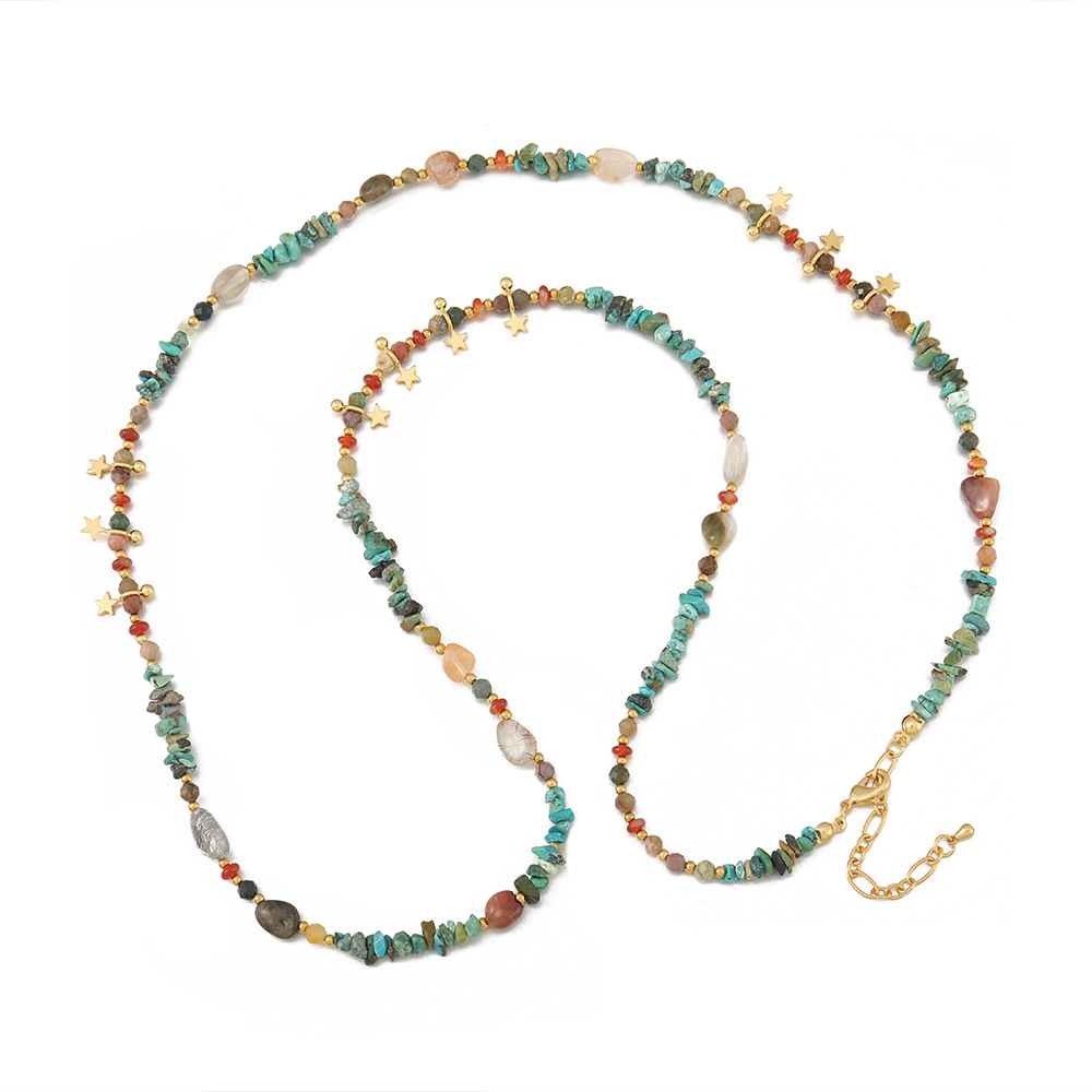 MYK2016-Vintage handmade layered Baroque pearl necklace, African pine natural stone beaded sweater chain