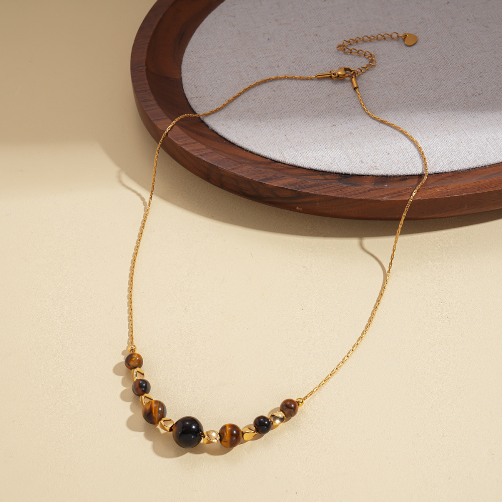MYK2013-Vintage Tiger Eye Sun Pendant Clavicle Sweater Chain Maillard Geometric High-End Necklace