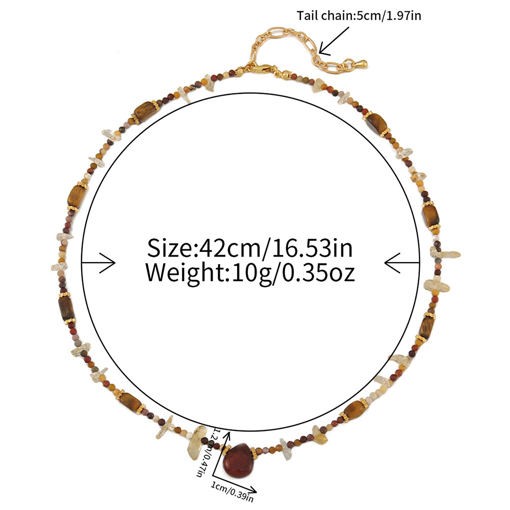 MYK2012-Natural stone bead stainless steel Maillard colorfast handmade long sweater chain