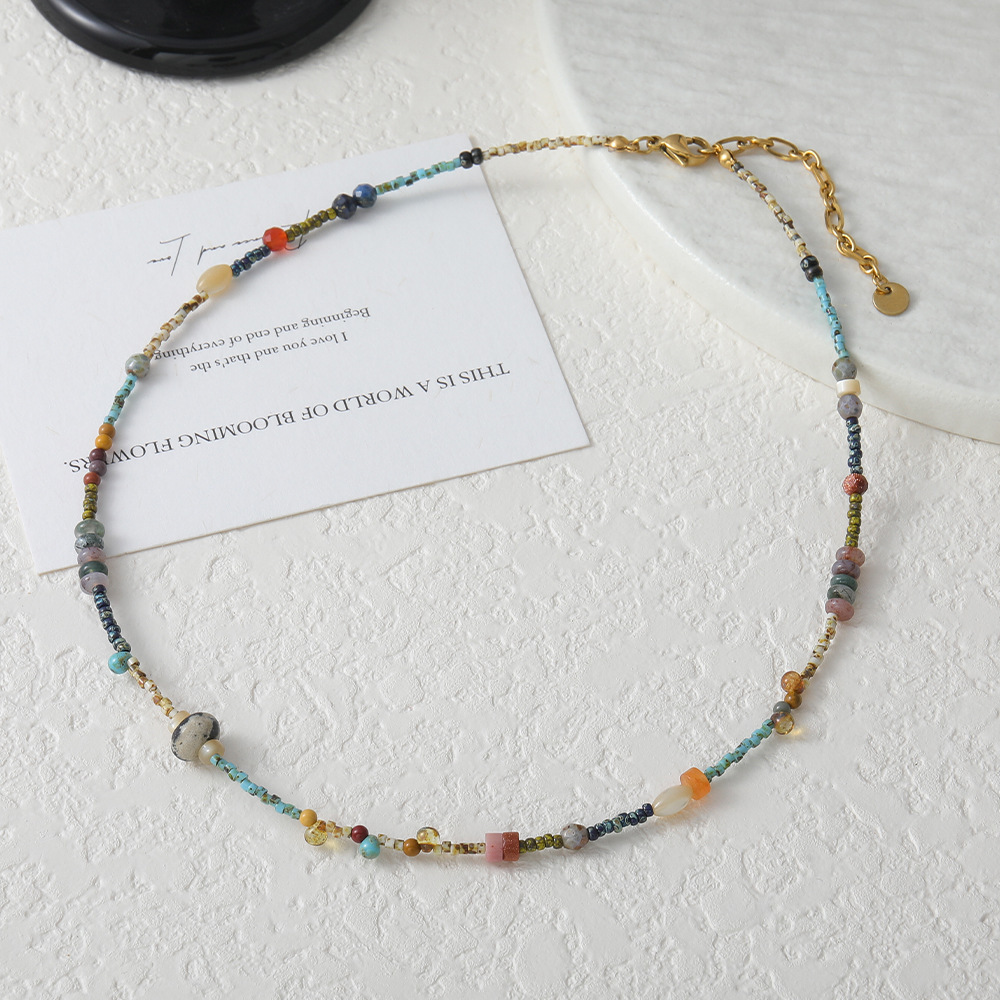 MYK2017-Turquoise and agate embellished handmade beaded necklace