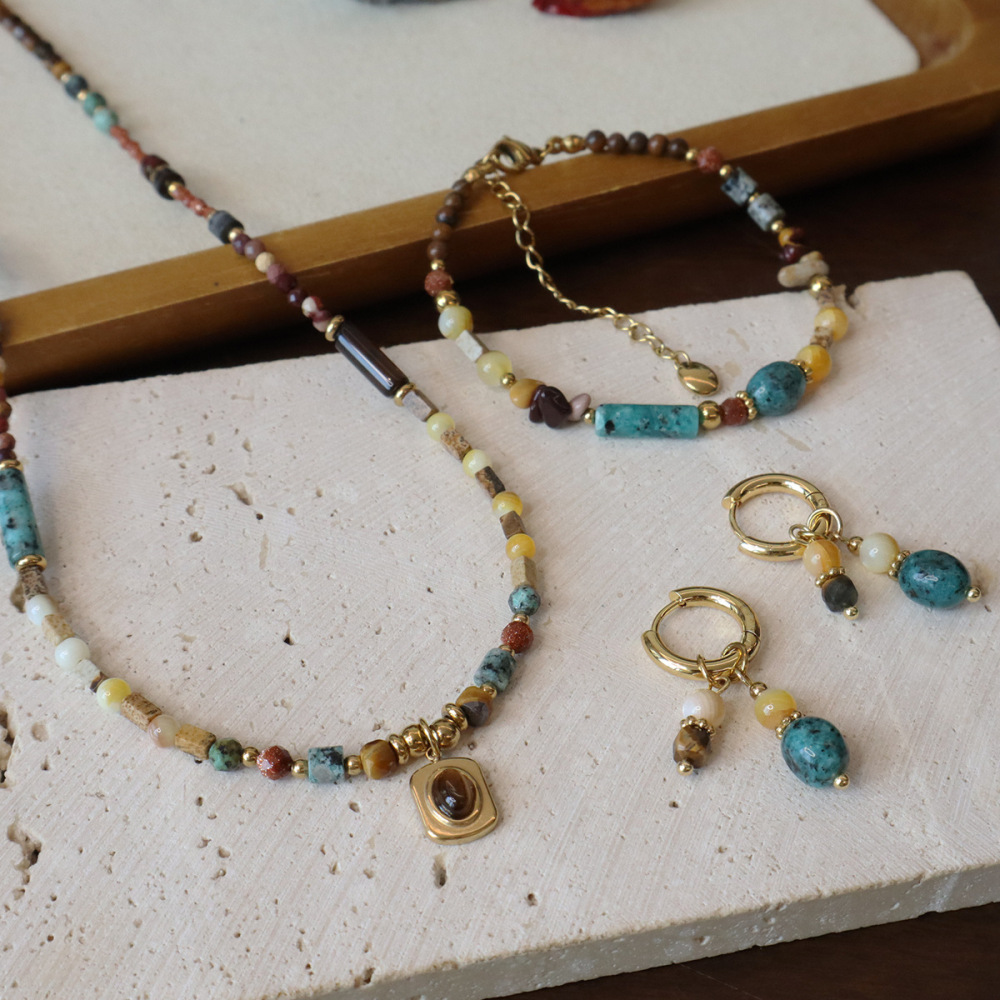 MYK2018-Natural agate beaded necklace set