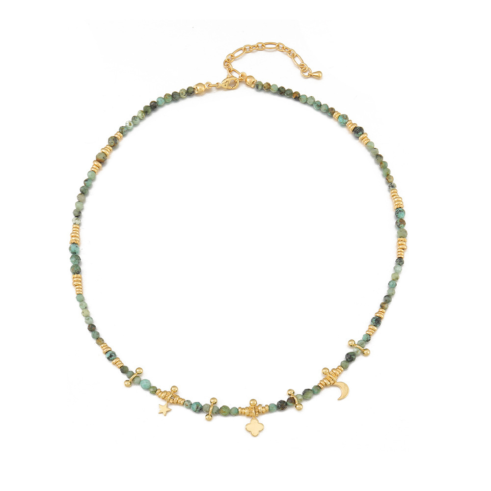 MYK2016-Vintage handmade layered Baroque pearl necklace, African pine natural stone beaded sweater chain