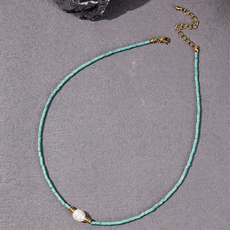 MYK2017-Turquoise and agate embellished handmade beaded necklace