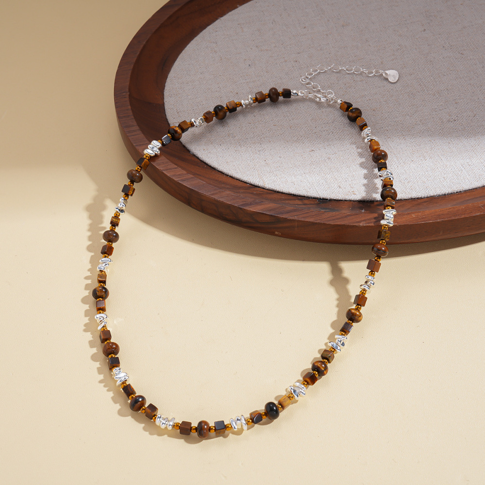 MYK2013-Vintage Tiger Eye Sun Pendant Clavicle Sweater Chain Maillard Geometric High-End Necklace