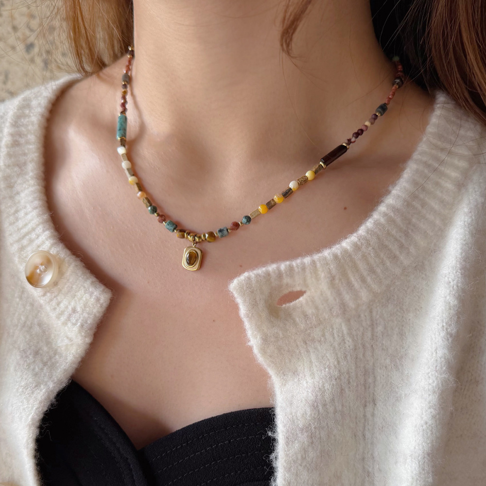 MYK2018-Natural agate beaded necklace set