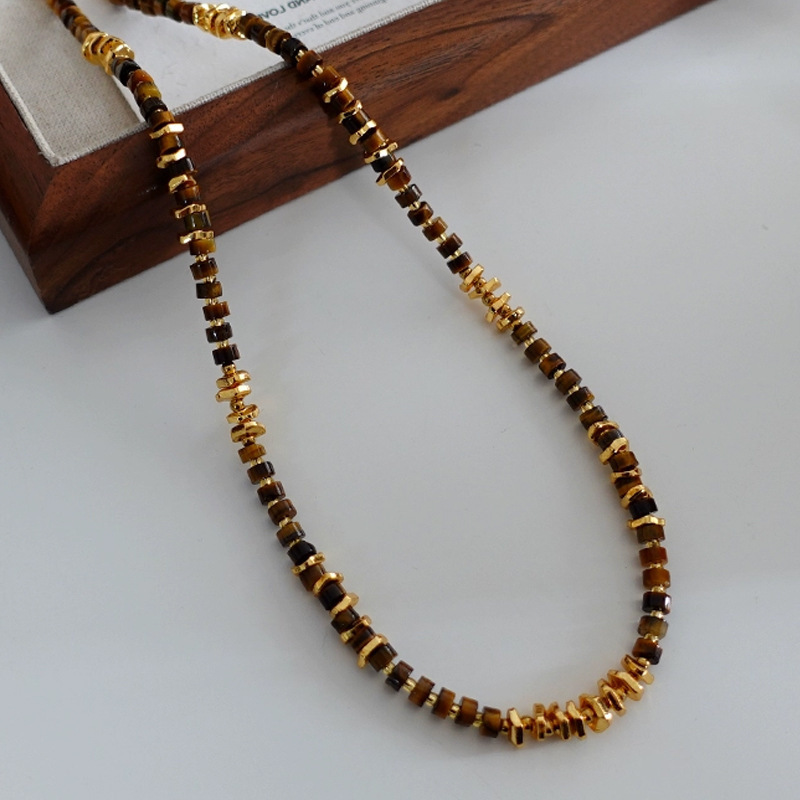 MYK2025-Maillard Amber Color Imported Seed Bead Tiger Eye Necklace