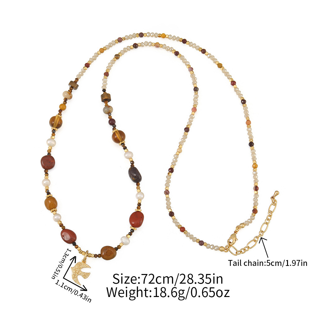 MYK2012-Natural stone bead stainless steel Maillard colorfast handmade long sweater chain