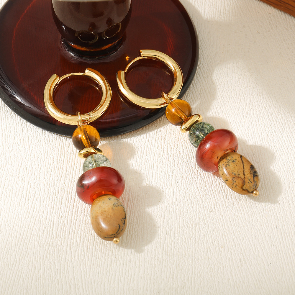 MYK2012-Natural stone bead stainless steel Maillard colorfast handmade long sweater chain