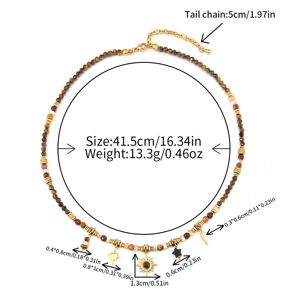MYK2012-Natural stone bead stainless steel Maillard colorfast handmade long sweater chain