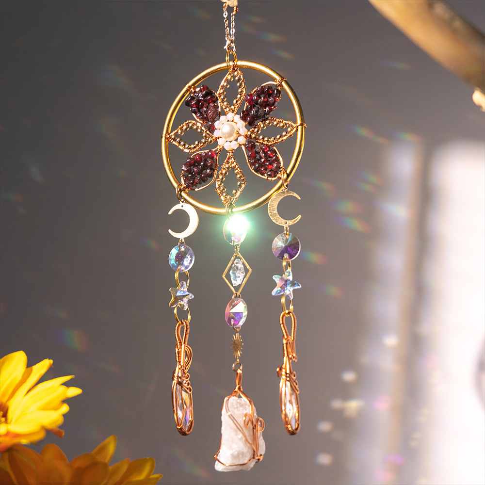 Natural Crystal Chips and Raw Stones, Dreamcatcher with Sunshine Catcher