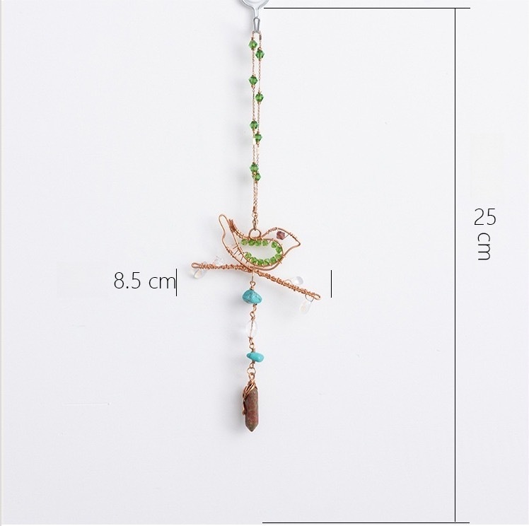 Copper wire wrapped bird beaded pendant, sun catcher