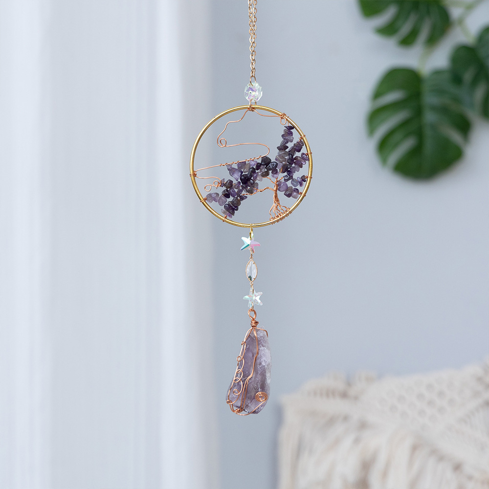 Natural Amethyst Crush Teadrop Round Creative Sun Catcher