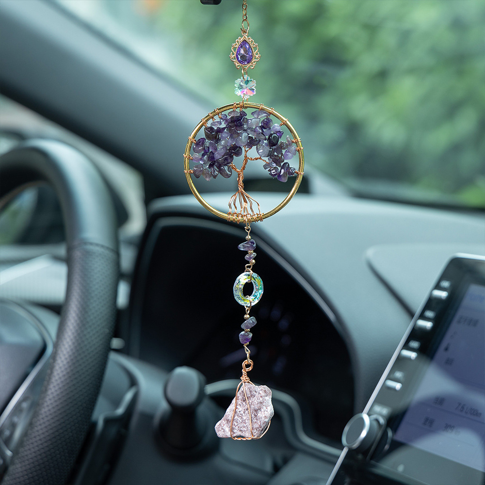 Electroplated Amethyst Tree of Life Car Pendant Dreamcatcher