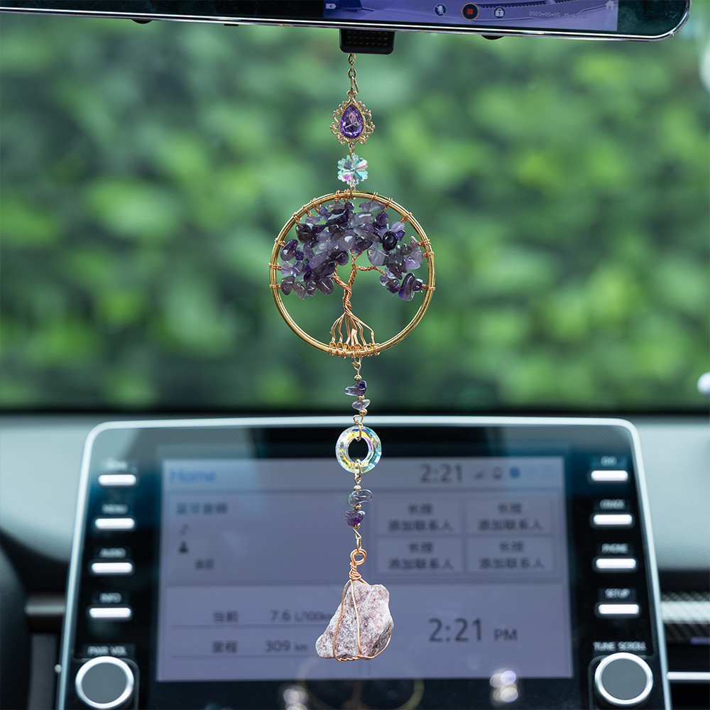 Electroplated Amethyst Tree of Life Car Pendant Dreamcatcher