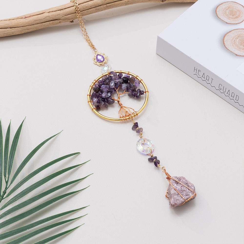 Electroplated Amethyst Tree of Life Car Pendant Dreamcatcher