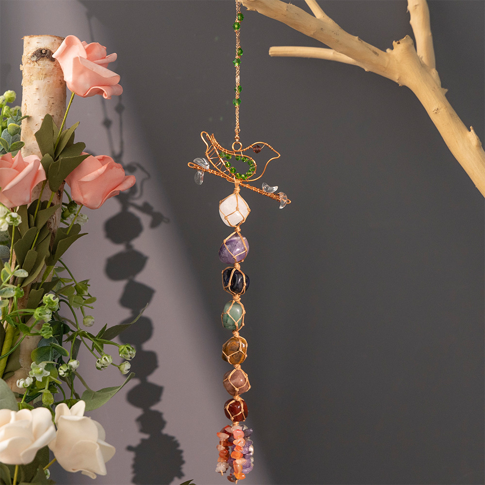 Irregular Jade Seven Chakra Crystal Bird Woven Dreamcatcher