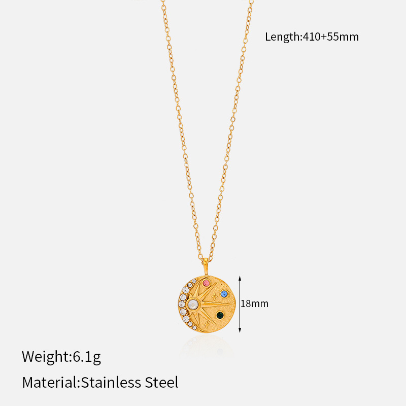 MYK2040-French retro braided star and moon stainless steel necklace, unique and stylish.