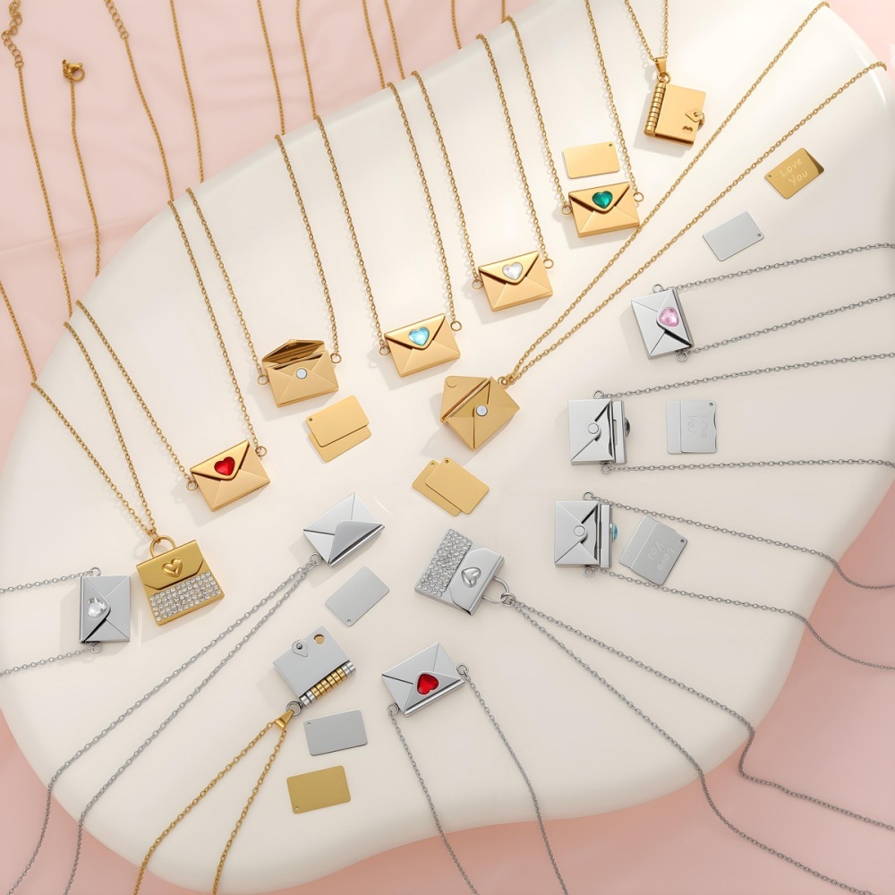 MYK2034-Valentine's Day gift: Heart-shaped envelope stainless steel necklace with DIY engraving pendant
