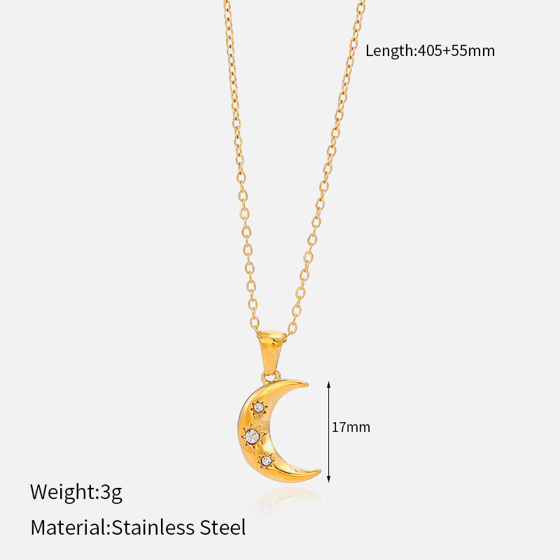 MYK2040-French retro braided star and moon stainless steel necklace, unique and stylish.