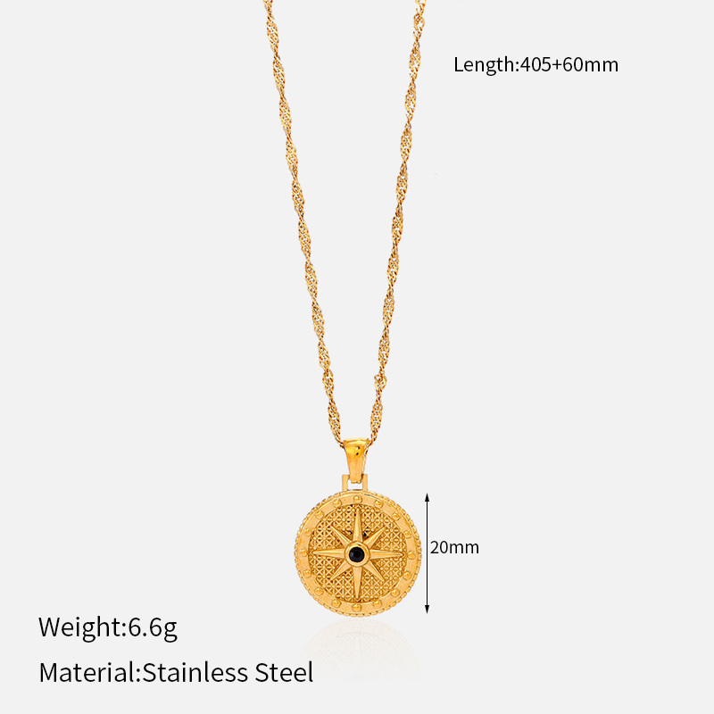 MYK2040-French retro braided star and moon stainless steel necklace, unique and stylish.