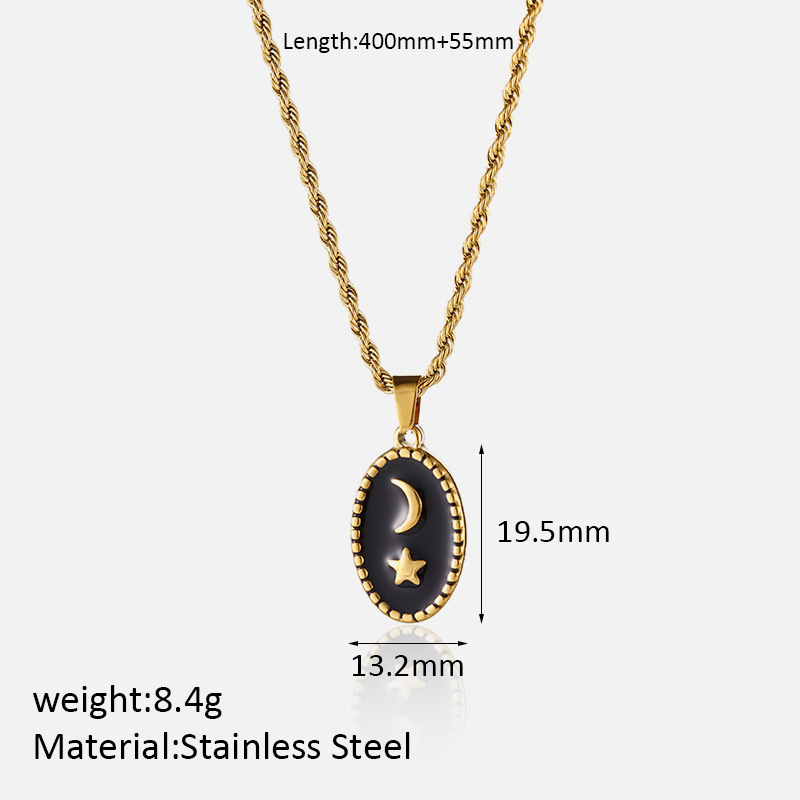 MYK2040-French retro braided star and moon stainless steel necklace, unique and stylish.