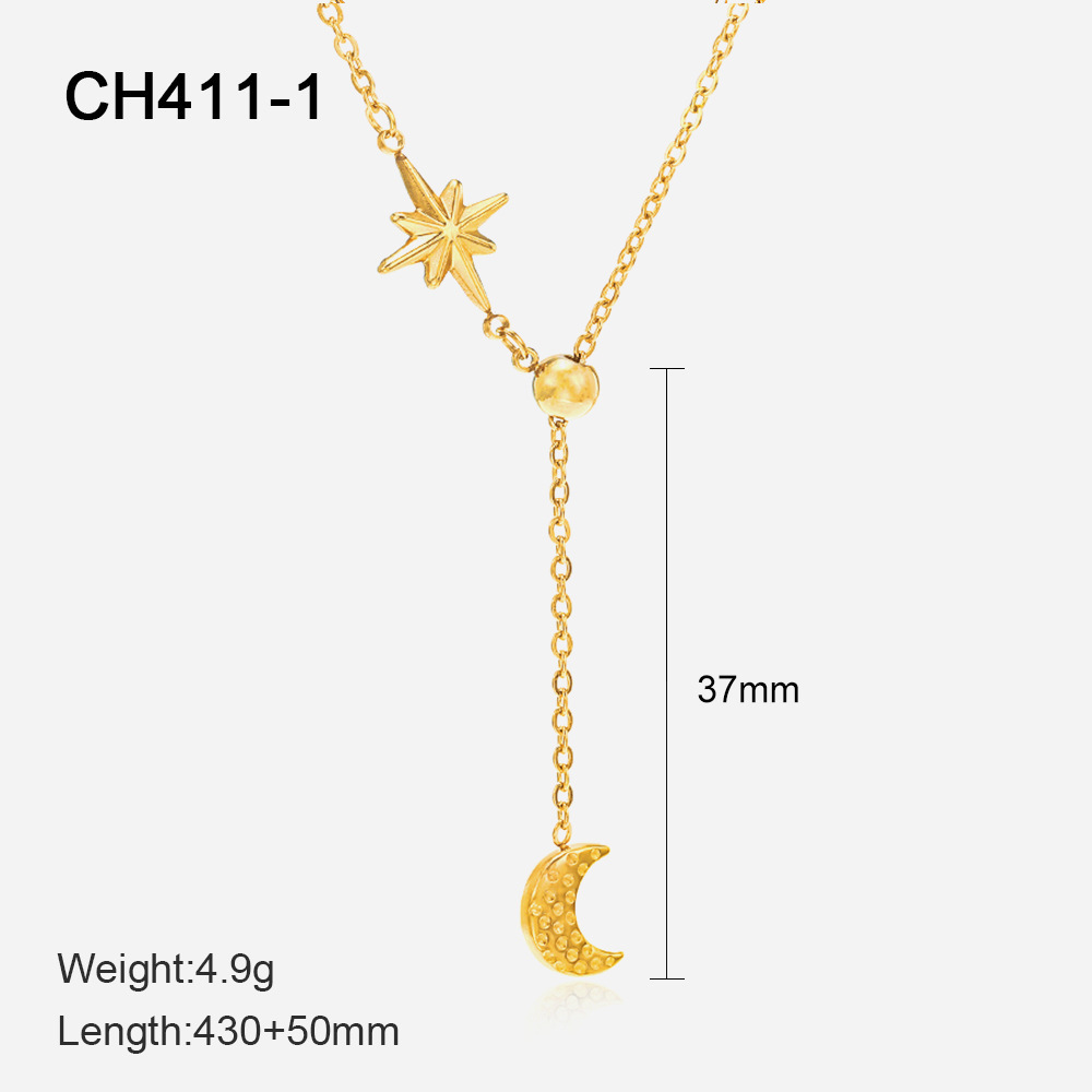MYK2040-French retro braided star and moon stainless steel necklace, unique and stylish.