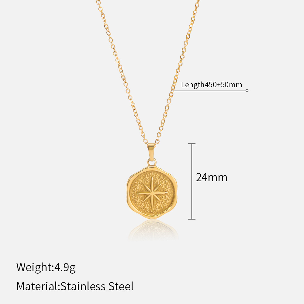 MYK2040-French retro braided star and moon stainless steel necklace, unique and stylish.