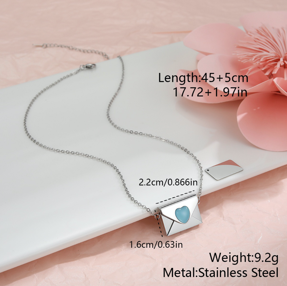 MYK2034-Valentine's Day gift: Heart-shaped envelope stainless steel necklace with DIY engraving pendant