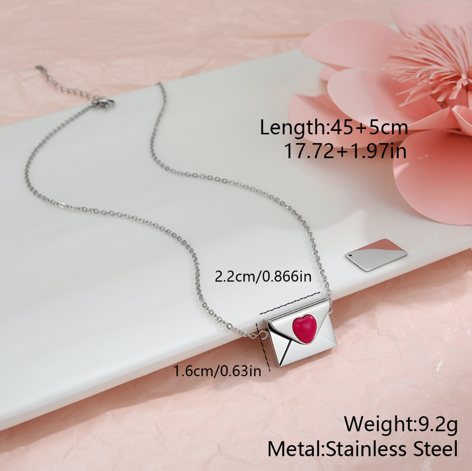 MYK2034-Valentine's Day gift: Heart-shaped envelope stainless steel necklace with DIY engraving pendant