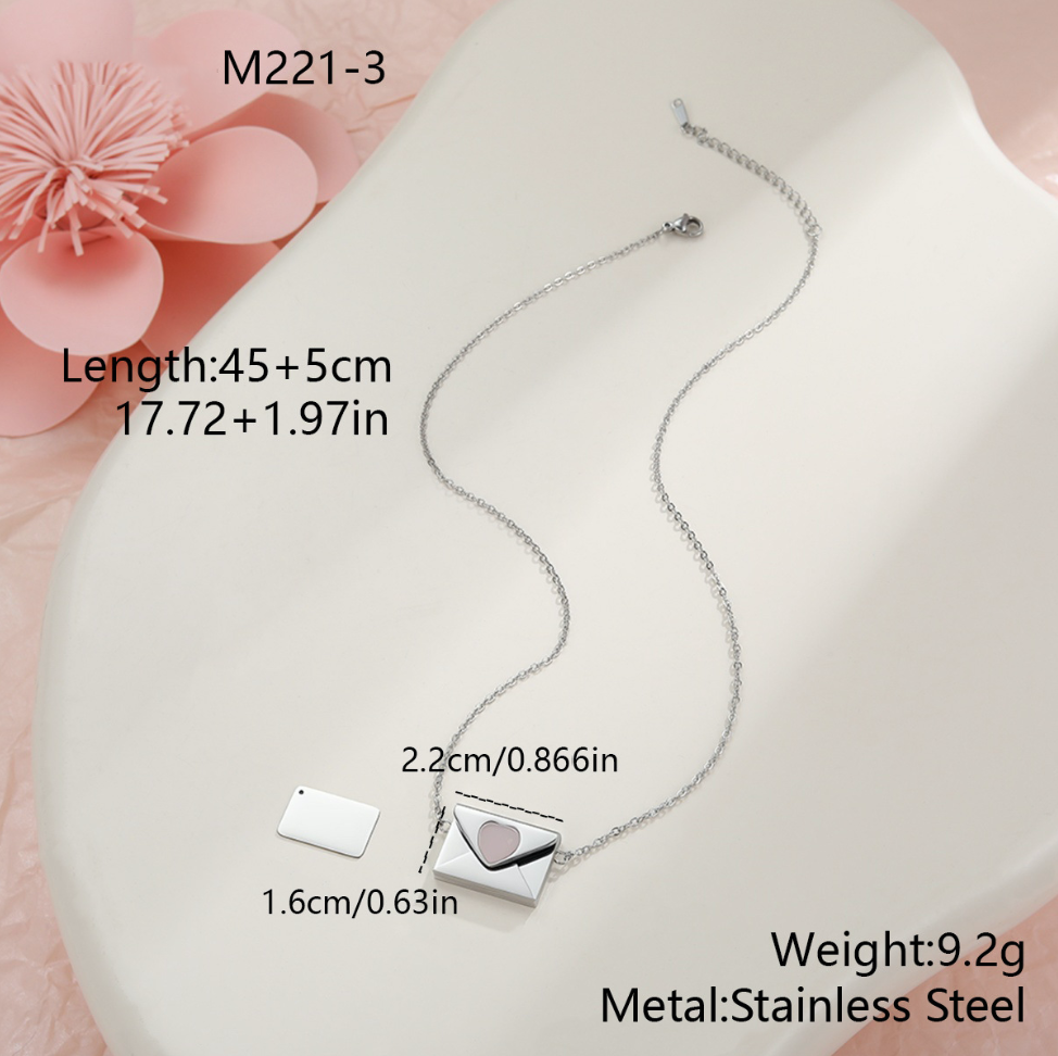 MYK2034-Valentine's Day gift: Heart-shaped envelope stainless steel necklace with DIY engraving pendant