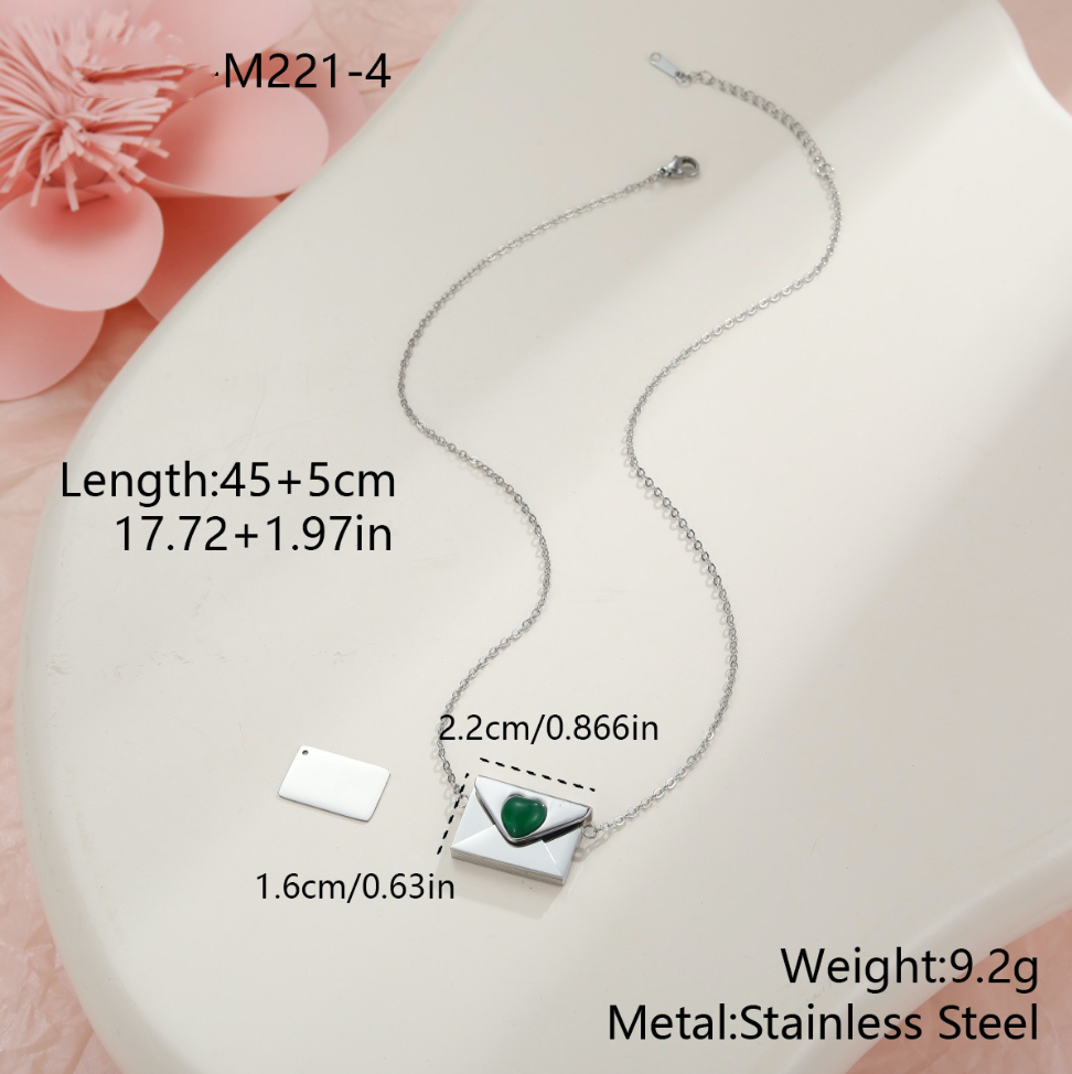 MYK2034-Valentine's Day gift: Heart-shaped envelope stainless steel necklace with DIY engraving pendant