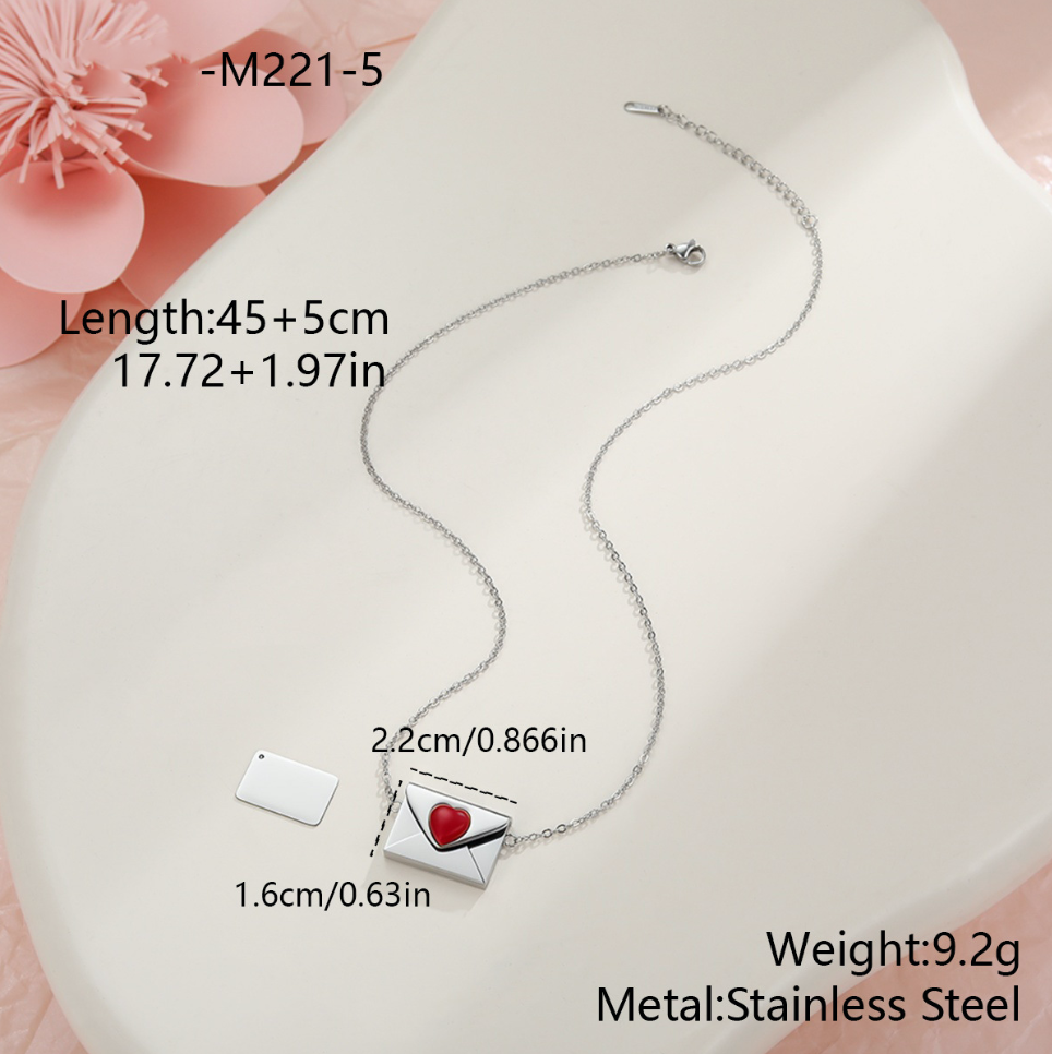 MYK2034-Valentine's Day gift: Heart-shaped envelope stainless steel necklace with DIY engraving pendant