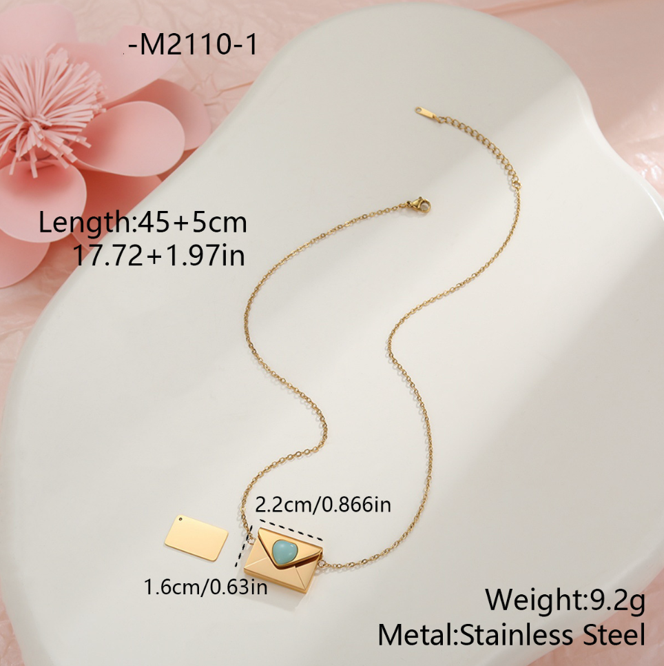 MYK2034-Valentine's Day gift: Heart-shaped envelope stainless steel necklace with DIY engraving pendant