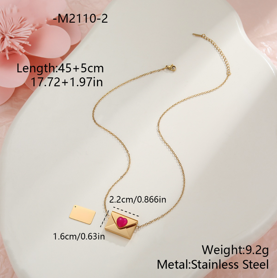 MYK2034-Valentine's Day gift: Heart-shaped envelope stainless steel necklace with DIY engraving pendant