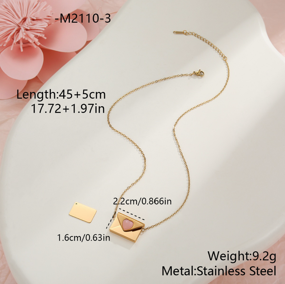 MYK2034-Valentine's Day gift: Heart-shaped envelope stainless steel necklace with DIY engraving pendant