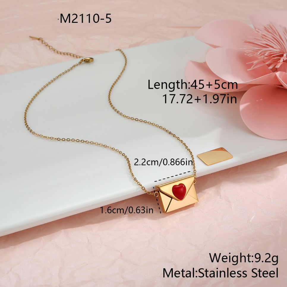 MYK2034-Valentine's Day gift: Heart-shaped envelope stainless steel necklace with DIY engraving pendant