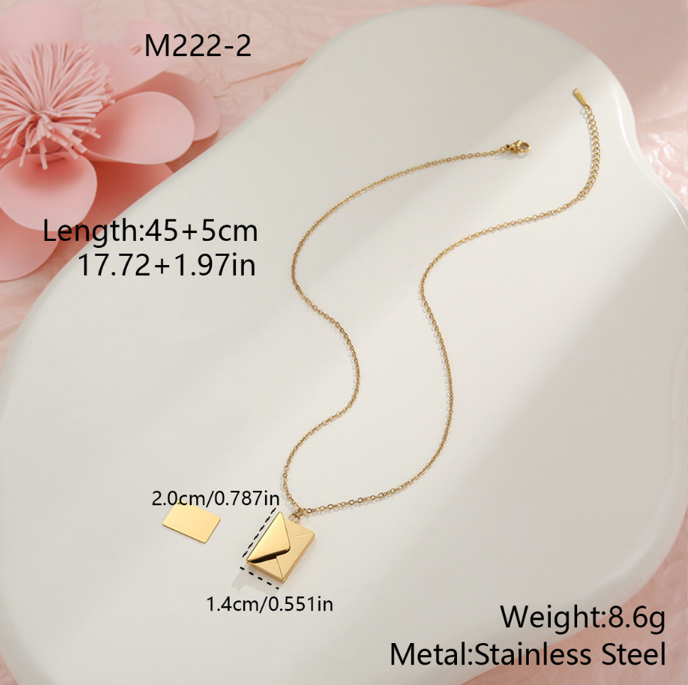 MYK2034-Valentine's Day gift: Heart-shaped envelope stainless steel necklace with DIY engraving pendant