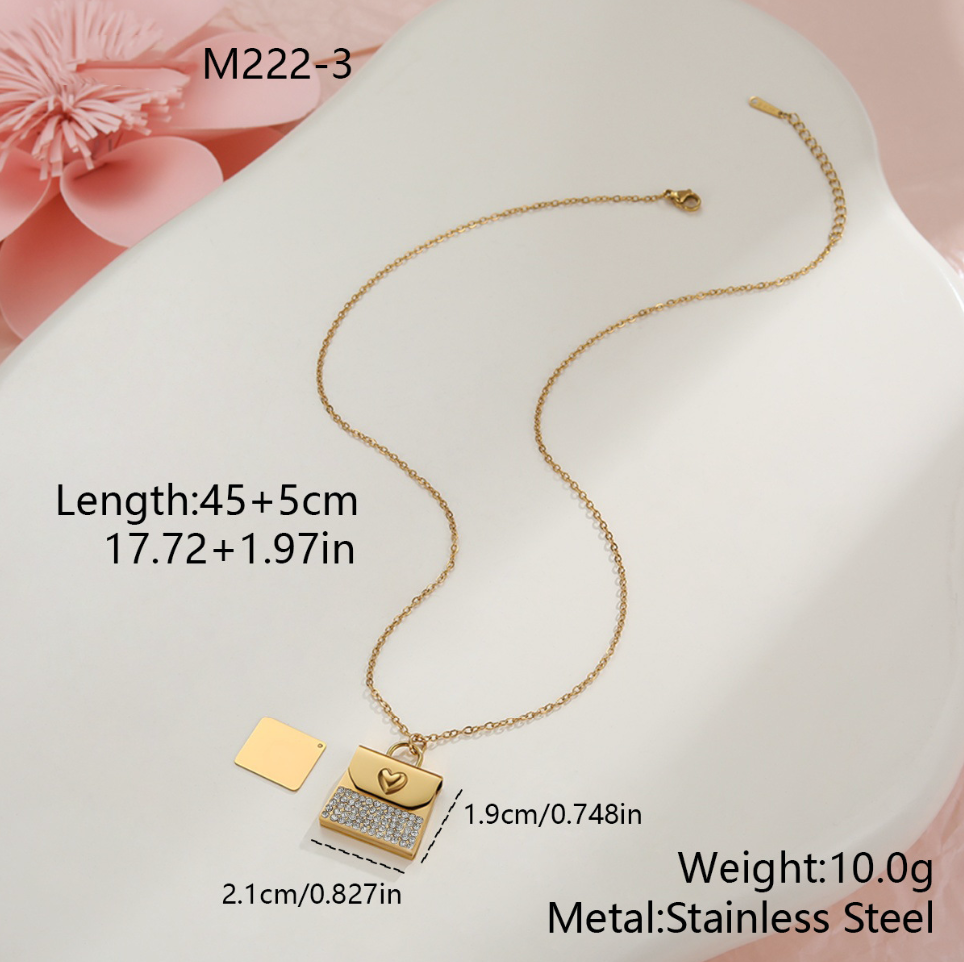 MYK2034-Valentine's Day gift: Heart-shaped envelope stainless steel necklace with DIY engraving pendant