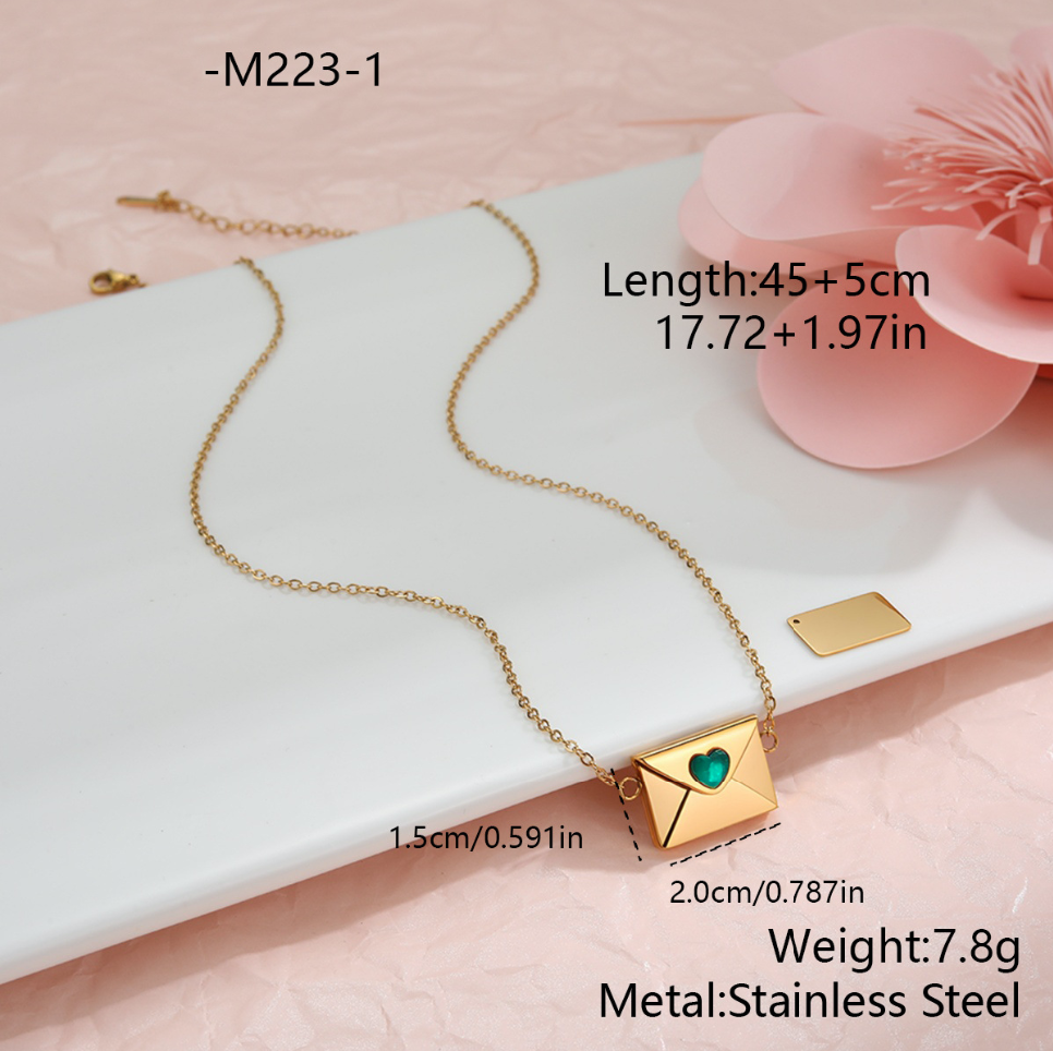 MYK2034-Valentine's Day gift: Heart-shaped envelope stainless steel necklace with DIY engraving pendant