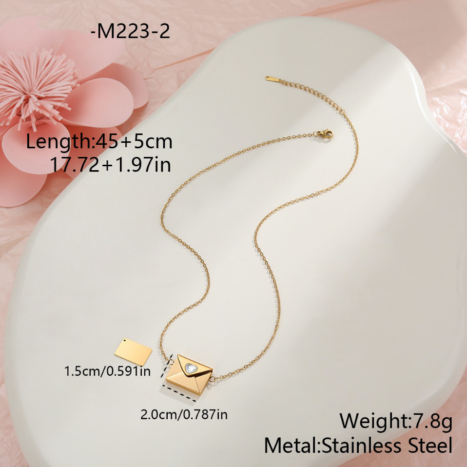 MYK2034-Valentine's Day gift: Heart-shaped envelope stainless steel necklace with DIY engraving pendant