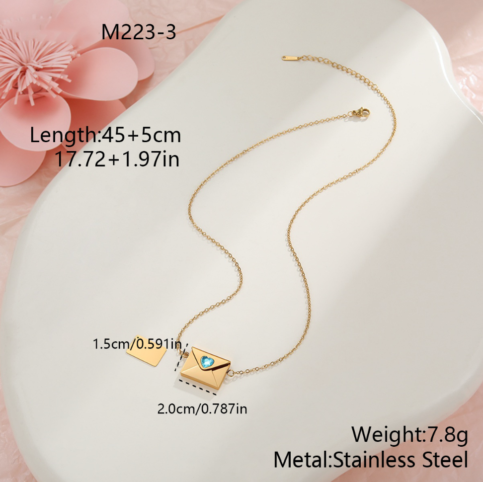 MYK2034-Valentine's Day gift: Heart-shaped envelope stainless steel necklace with DIY engraving pendant